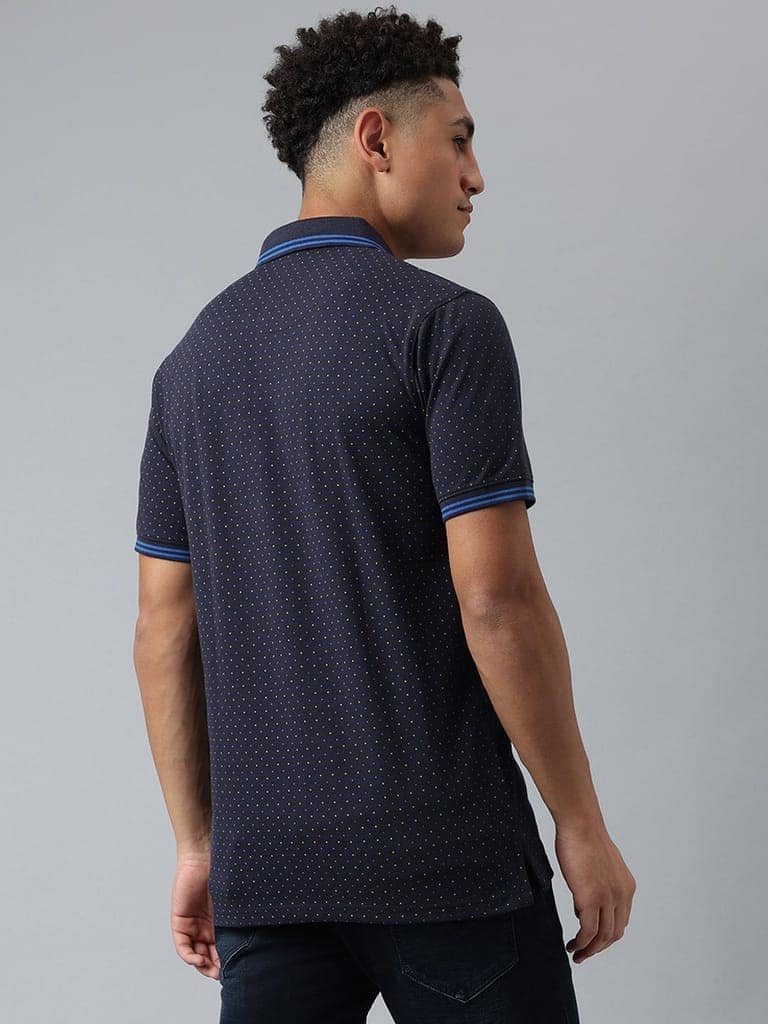 Men Dull Navy Regular Fit Polo Neck T-Shirt view 4