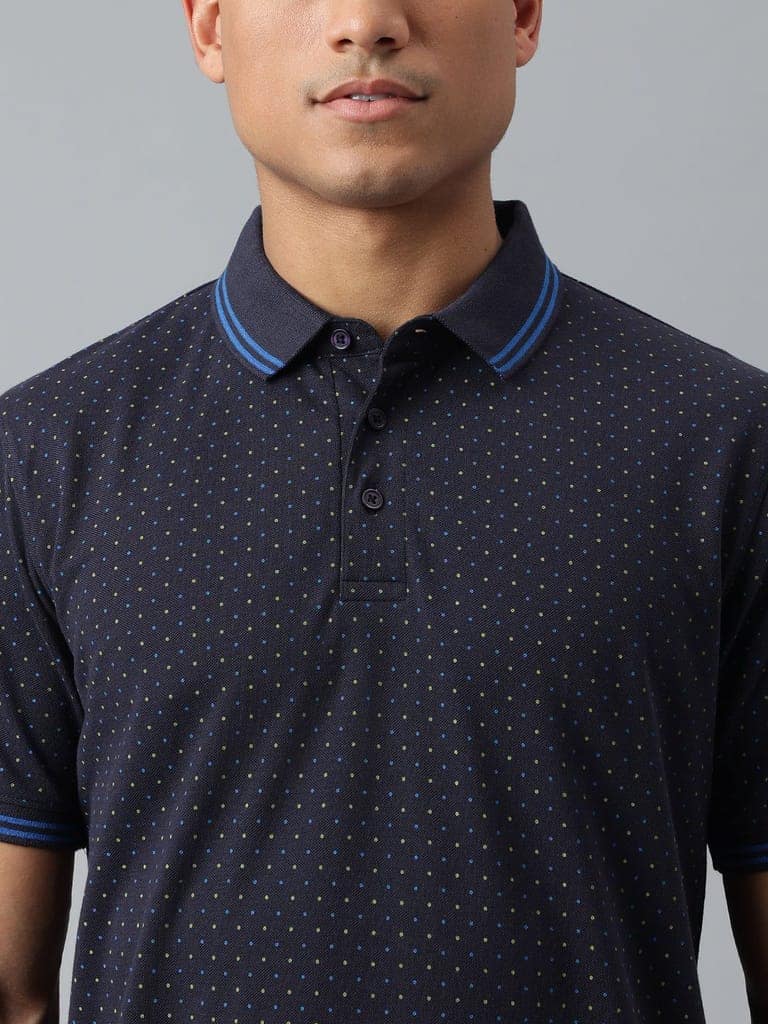 Men Dull Navy Regular Fit Polo Neck T-Shirt view 7