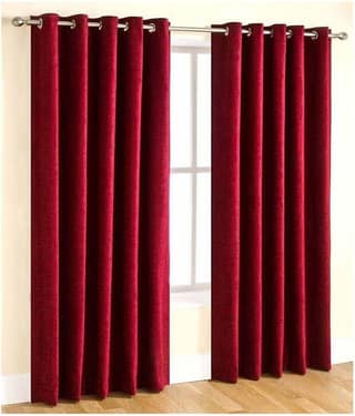 Panipat Textile Hub Solid Semi-Transparent Eyelet Door Curtain 7 ft Pack of 2 -Maroon