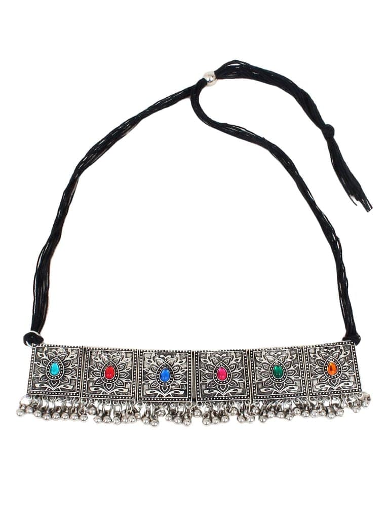 Cardinal Oxidized Silver Color Choker Necklace Set view 2