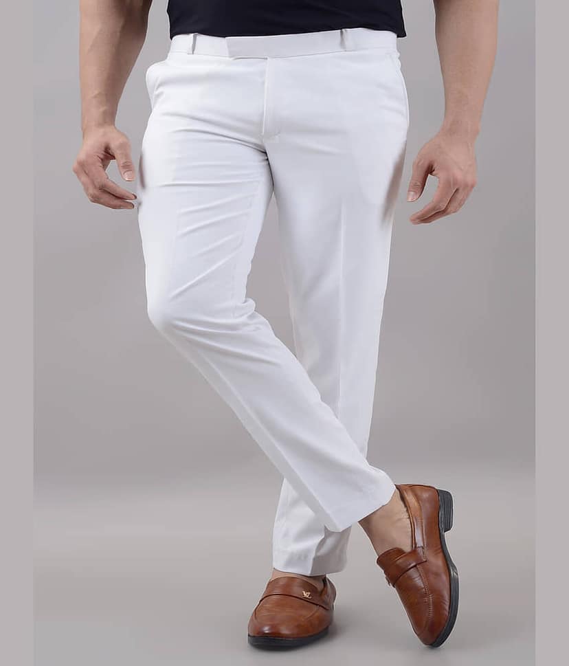 VILLAIN Slim Flat Men's Formal Trouser - White ( Pack of 1 )