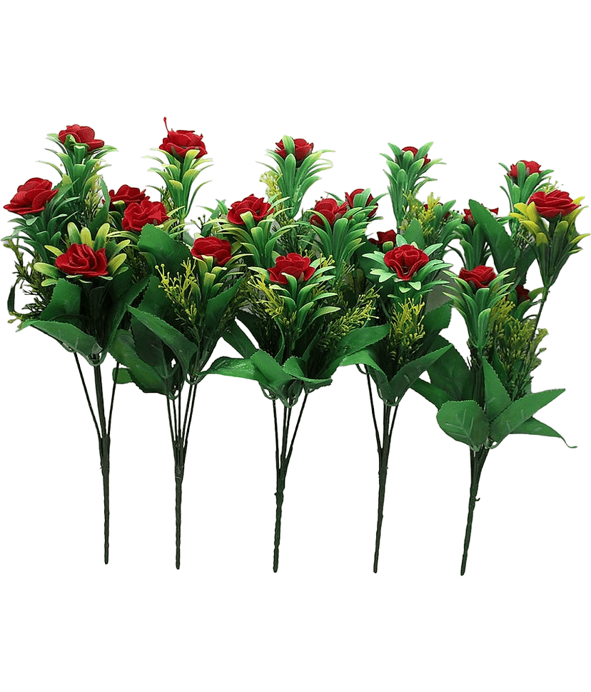 Hidooa - Red Rose Artificial Flowers Bunch ( Pack of 5 )