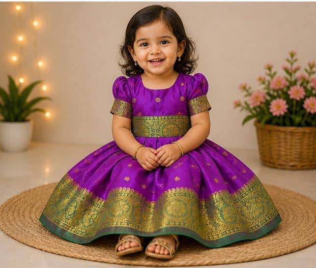 LUSTER Baby Girls Silk Satin Knee Length Frock (Month 0-6, 6-12, 12-18) (3-6 Months, Purple) view 2
