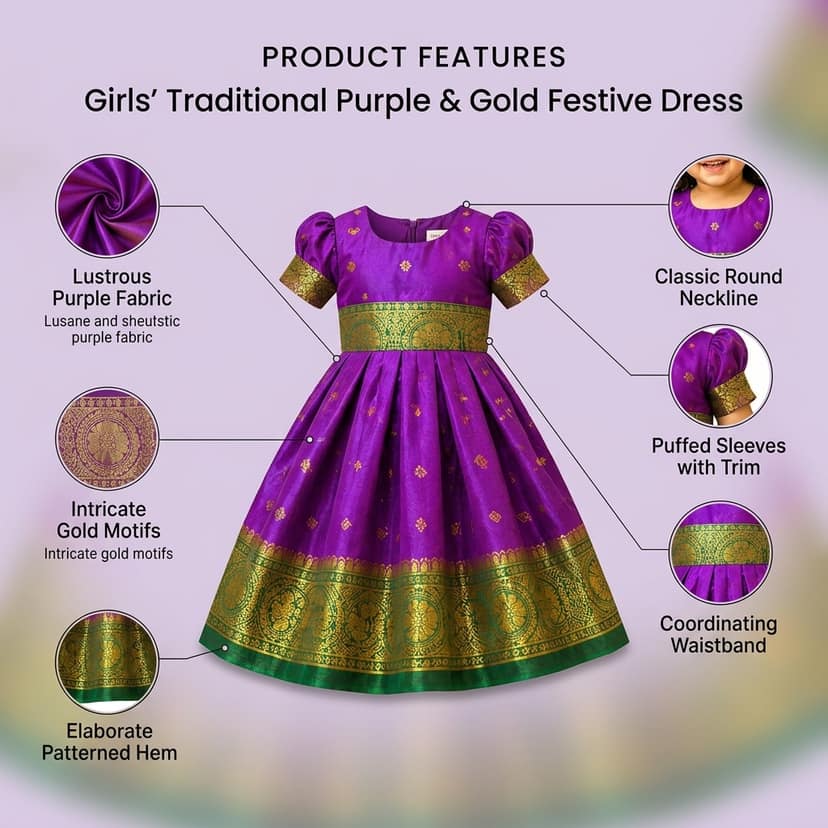 LUSTER Baby Girls Silk Satin Knee Length Frock (Month 0-6, 6-12, 12-18) (3-6 Months, Purple) view 4