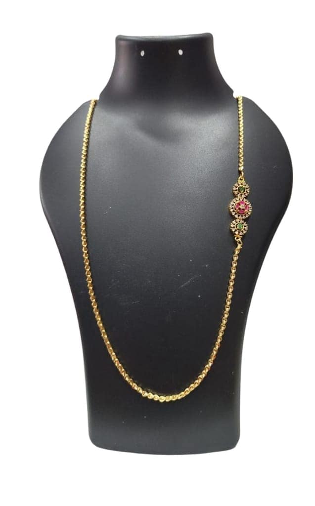 Gold Plated Long Chain Necklace with Pendant for Women view 2