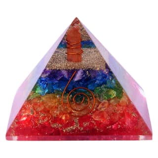 Seven Chakra Orgone Crystal Pyramid with Copper Seven Chakra Stone with Crystal Point Pencil for Orgone Healing and Positive Energy, Décor(KI_101) by Krishna Impex