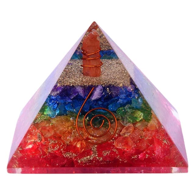 Seven Chakra Orgone Crystal Pyramid with Copper Seven Chakra Stone with Crystal Point Pencil for Orgone Healing and Positive Energy, Décor(KI_101) by Krishna Impex