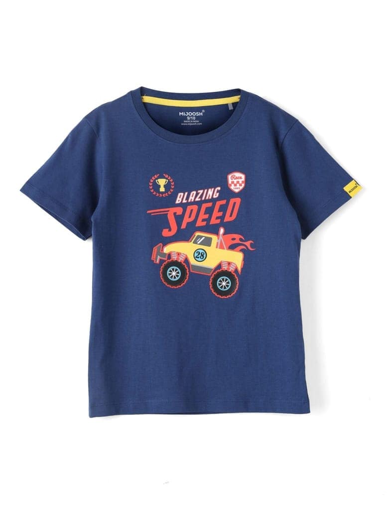 Boys T shirt Cotton Estate Blue Blazing Speed Monster Truck view 2