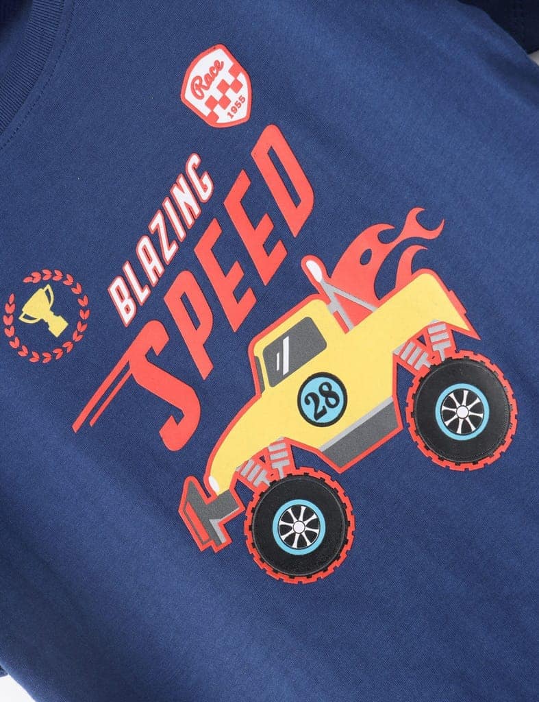 Boys T shirt Cotton Estate Blue Blazing Speed Monster Truck view 3
