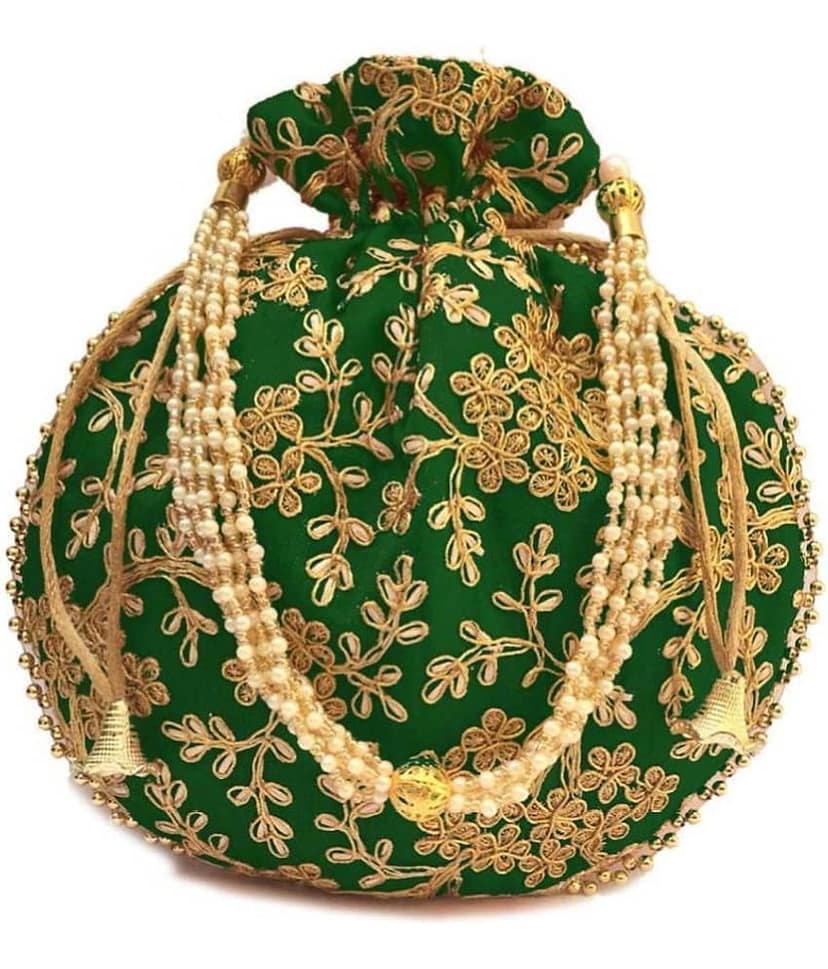 Bulbul Green Silk Potli