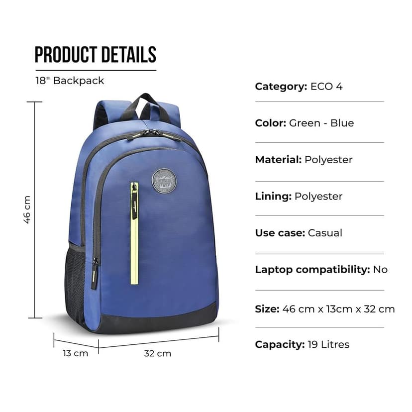 Navy Blue and Green Casual Backpack (BKPECOBP40503) view 3