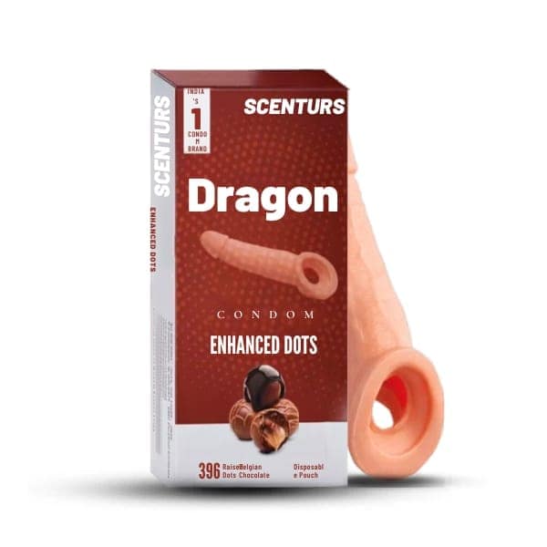 SCENTURS 7 Inch Dragon Condom Reusable Chocolate Flavour, Intense Sensation Realistic Skin Feel & Safe Protection Comfortable Pack of 1 Pcs