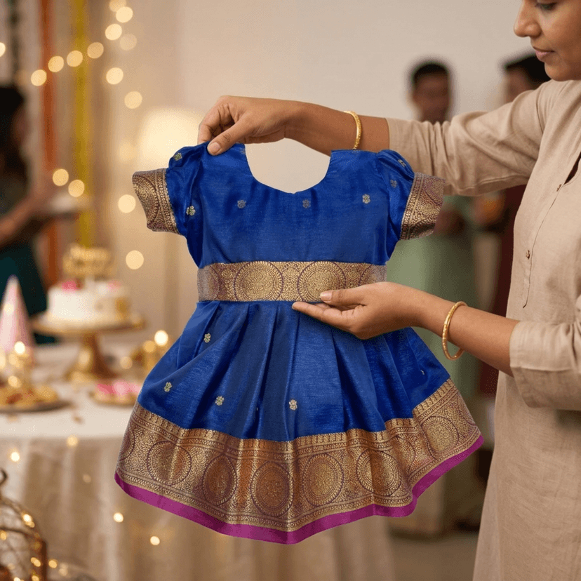Satin Frock (in, Age, 6 Months, 12 Months, Regular, Navy Blue) view 3