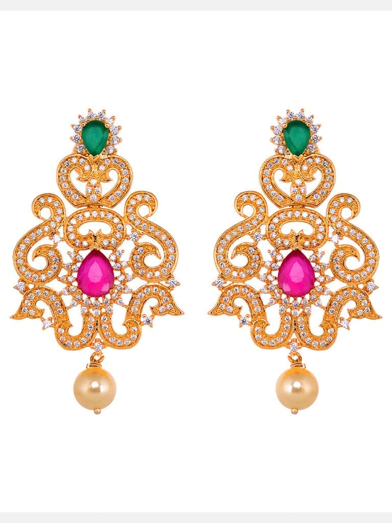 Gold Plated Multi AD Studded Hand Crafted Traditional Pendant Necklace Earrings Set view 4