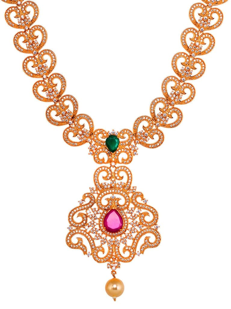 Gold Plated Multi AD Studded Hand Crafted Traditional Pendant Necklace Earrings Set view 5
