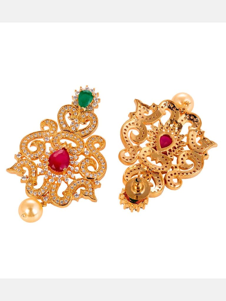 Gold Plated Multi AD Studded Hand Crafted Traditional Pendant Necklace Earrings Set view 7