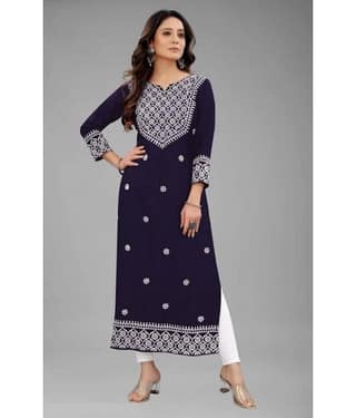 QPEEZ - Blue Rayon Women's Straight Kurti ( Pack of 1 )