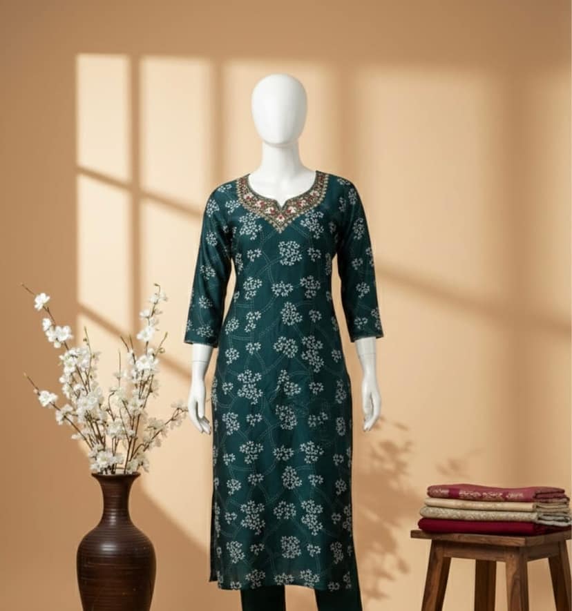 Glamvila Teal Bloom Kurti view 3