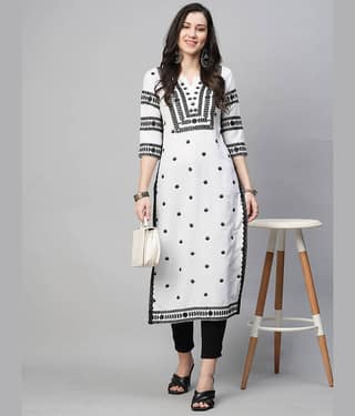 anushansa Pack of 1 Rayon Embroidered Straight Women's Kurti - ( Yellow )