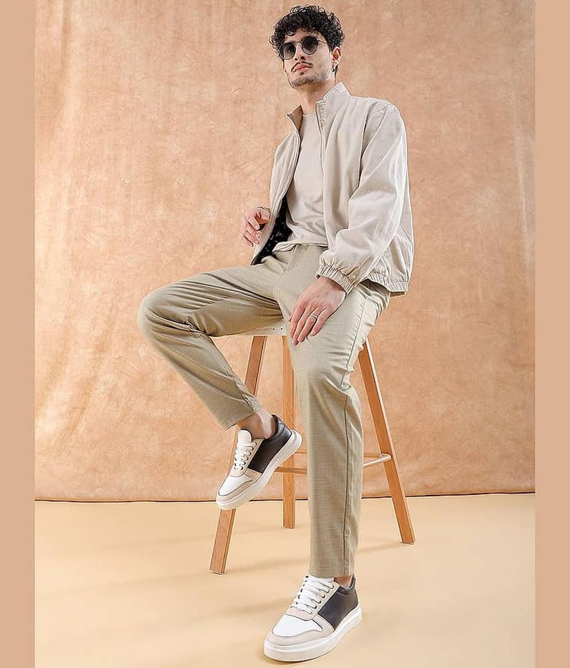 The Indian Garage Co. Tapered Flat Men's Chinos - Khaki ( Pack of 1 ) view 4