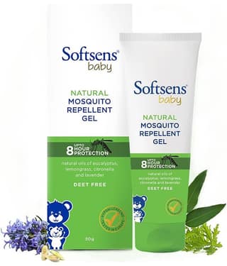 Softsens Baby Natural Mosquito Repellent Gel 50ml |DEET Free, Eucalyptus, Citronella & lavender