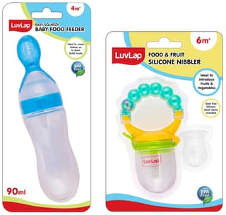 LuvLap Silicone Food/Fruit Nibbler with Extra Mesh, Soft Pacifier/Feeder, Teether for Infant Baby, Infant, Pearly Green, Bpa Free Feeding Spoon with Silicone Feeder Bottle 90Ml, Bpa Free