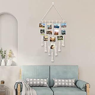 Khush Its Amazing Home Decor Wall Hanging Hand Made Photo Display VII (7) Cotton Rope,Multi Wood Clips,KWH016