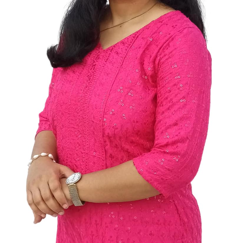Mom and Me Rayon Chikankari Kurta/Kurti for Women, Soft, Casual Wear, No Bottom, Colours: Black, Maroon, Navy Blue, Pink, Red, White, Yellow, Sizes: S, M, L, XL, 2XL, 3XL (X-Large, Pink) view 2