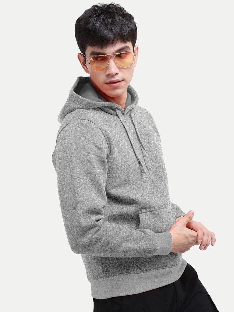 Men Solid Grey Melange Hoodie with Pockets view 4