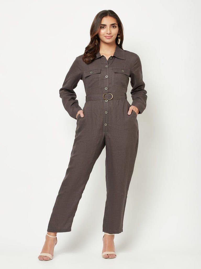 Linen Shirt-Style Jumpsuit view 2