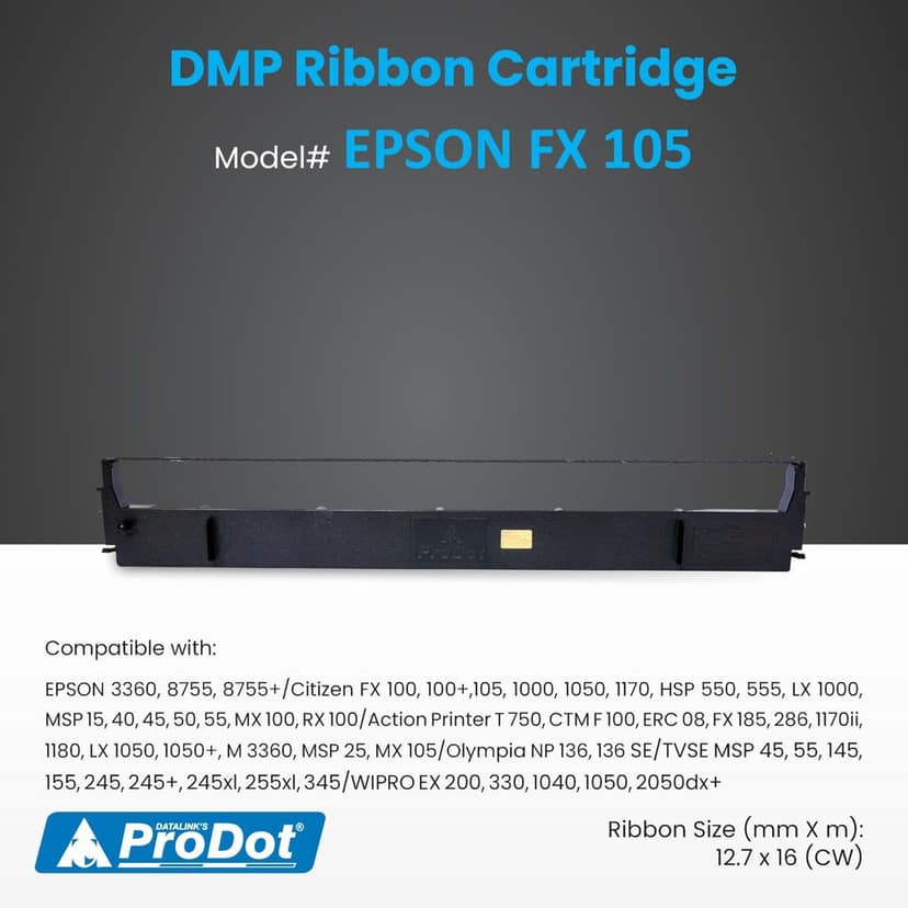 PRODOT Dot Matrix Ribbon Cartridge Compatible with Citizen FX 100, 100+, 1170, HSP 550, 555, LX 1000, MSP 15, 40, MX 100, RX 100 Epson 3360, 8755+ Action Printer T 750, CTM F 100 view 2