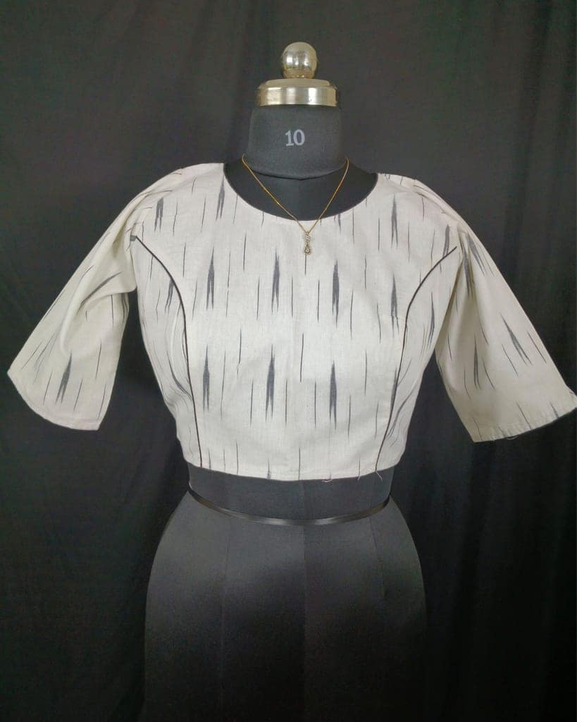 Pure Cotton Blouse Grey Color Ikkat Design (Size: 34-46)-6949
