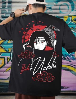 Scott Fincher Oversized Itachi Uchiha T-Shirt | Naruto Shippuden Anime Shirt | Akatsuki Member Tee : AA(ARN)BLACK_130