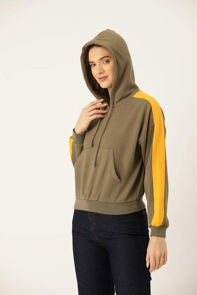 Women Solid Hooded Pullover Sweatshirt view 3
