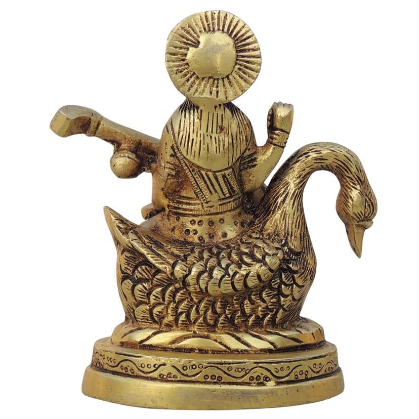 Brass Saraswati Ji Showpiece - Elegant Handcrafted Idol, Height : 4.8 Inch (BSMAS1042 S) view 3