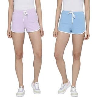 SHE PURE LUXURY WEAR Pack of 2 Solid Women Purple, Blue Hotpants