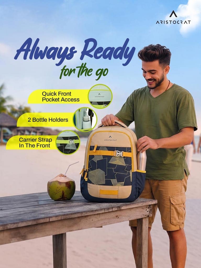 Buzz Casual Backpack 30L | 3 Compartments with Quick-Access Front Pocket | Padded Shoulder Straps & Side Bottle Holders | Office & Travel Backpack for Men & Women view 3