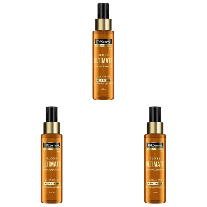 TRESemm Gloss Ultimate Ultra Shine Hair Serum 100Ml With Macadamia Oil & Vitamin E, For Super Shiny Finish (Pack Of 3) TRESemm Gloss Ultimate Ultra Shine Hair Serum 100Ml With Macadamia Oil & Vitamin E, For Super Shiny Finish (Pack Of 3) - 100 ml (Pack o