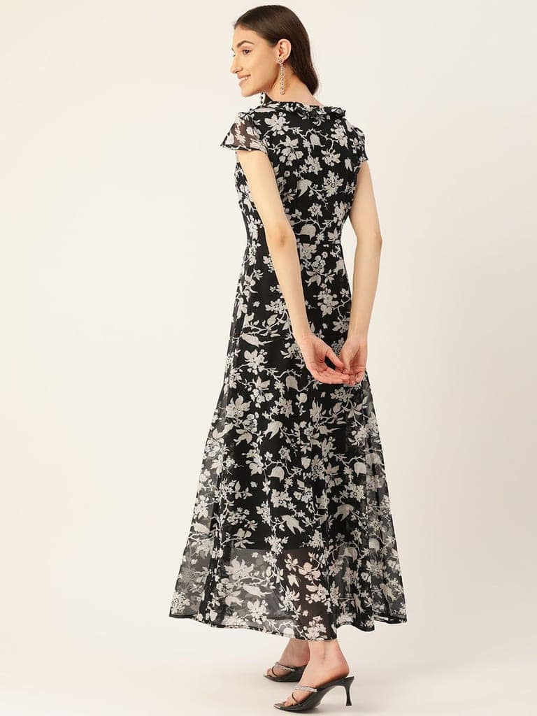 Rue Collection Floral Print Flutter Sleeve Chiffon A-Line Maxi Dress view 3