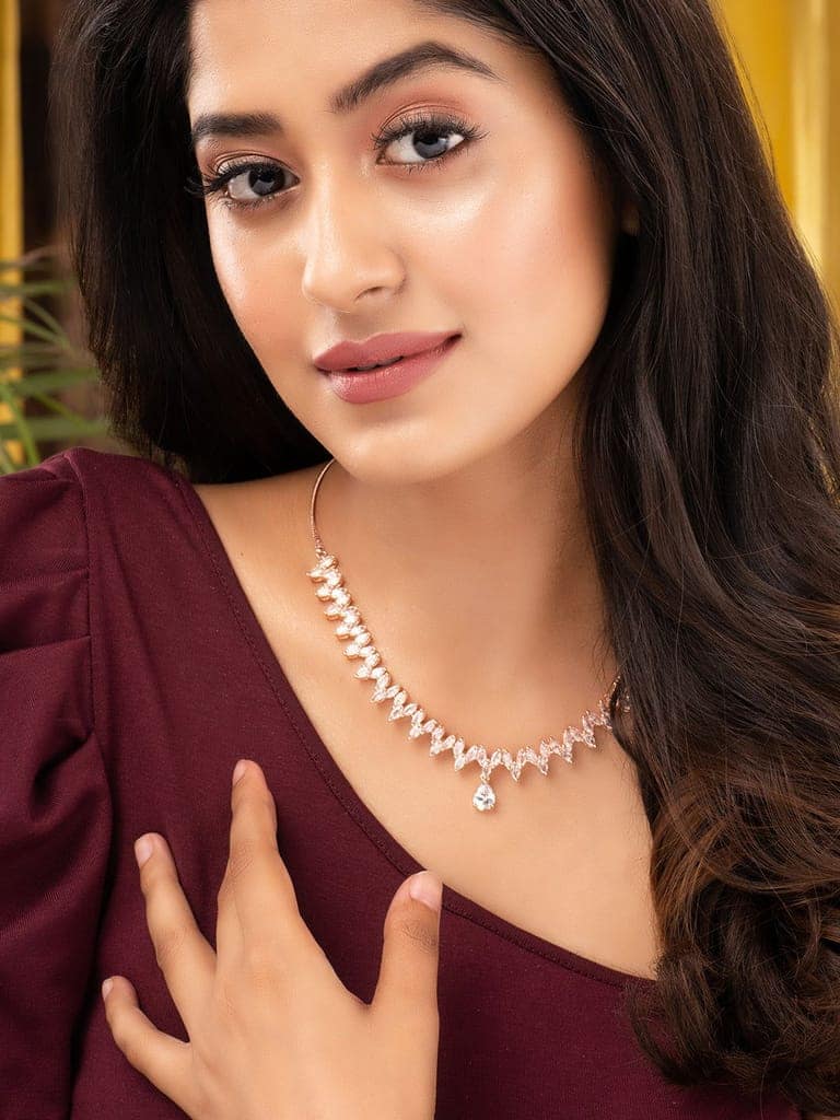 Rose Gold Plated AD Studded Quirky Handcrafted Necklace Jewellery Set view 2
