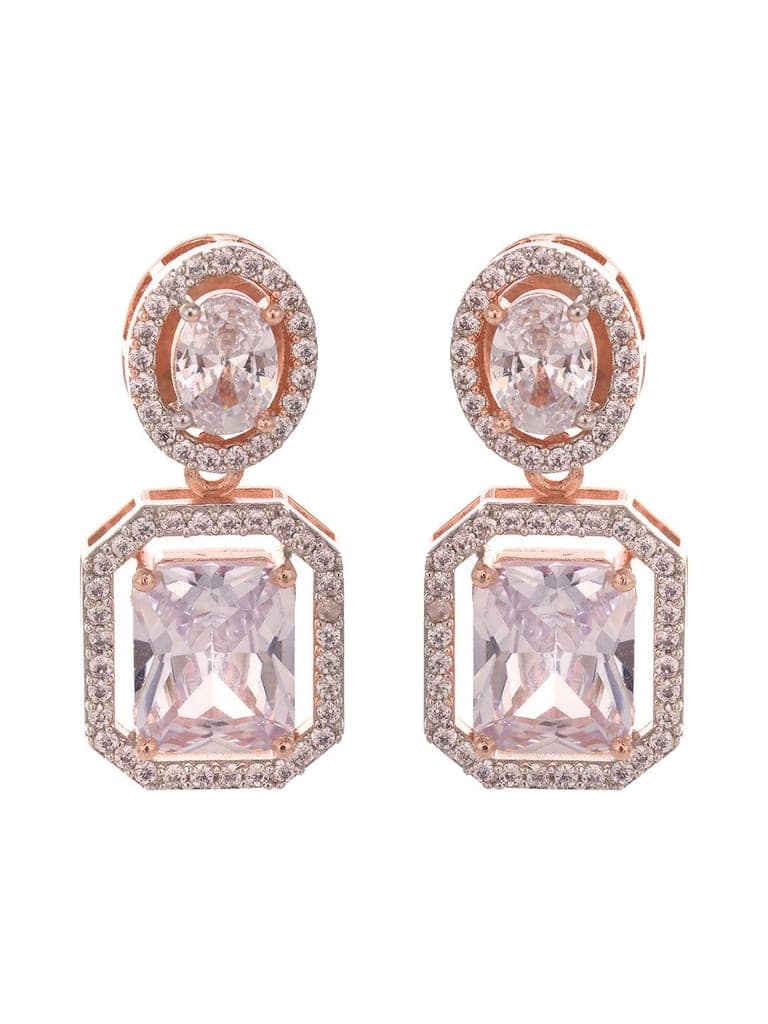 Rose Gold Plated AD Embellished Minimal Drop Earrings view 4