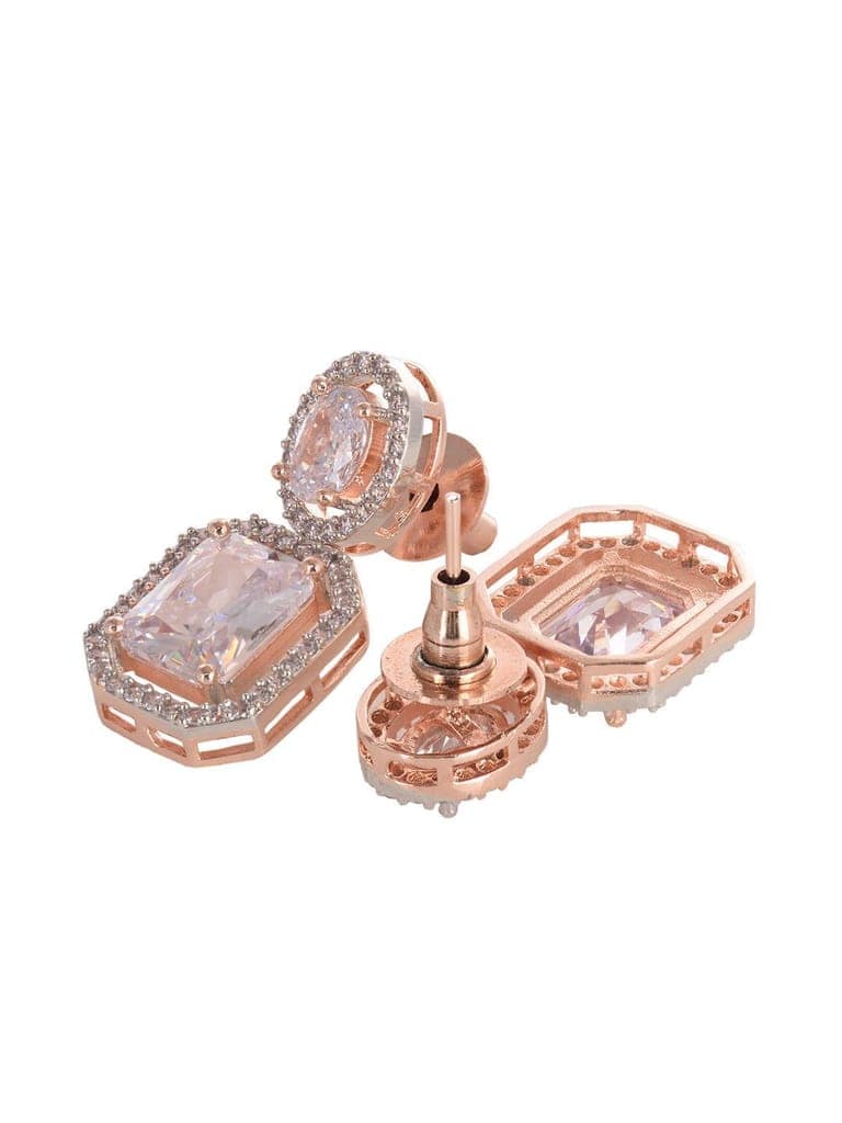 Rose Gold Plated AD Embellished Minimal Drop Earrings view 6