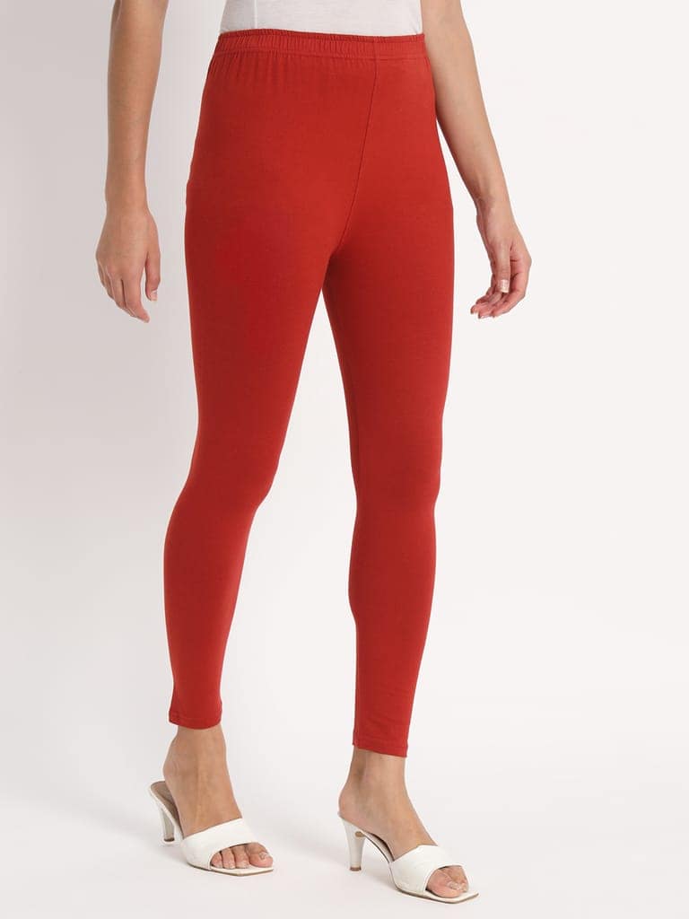 SOFT COLORS Women's Skinny Fit Ethnic Wear Ankle Length Leggings (Rust) view 4