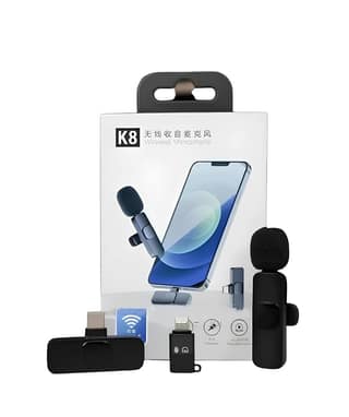 K8 Wireless Lavalier Microphone for Mobile Phone, Clip-On Mini Microphone with Receiver