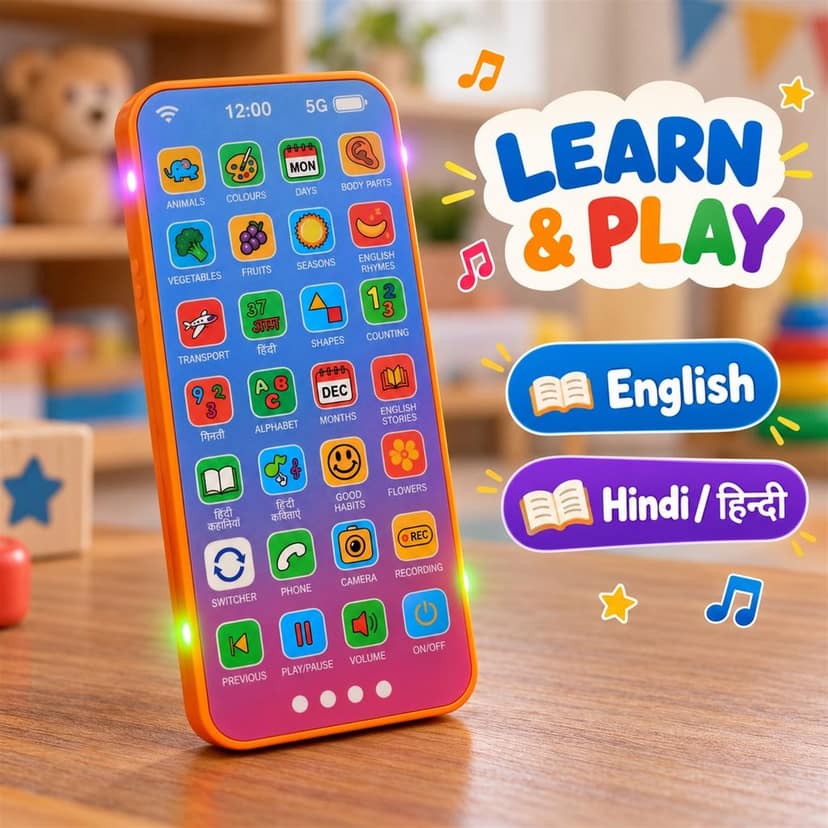 Kids Learning Mobile Phone Toy with Music Lights and Hindi English Audio (1 Pc) view 2