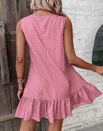 Heart Print Ruffle Hem A-line Pink Dress view 2