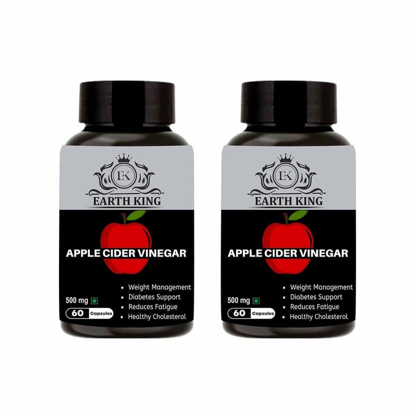 EARTH KING Apple Cider Vinegar Capsule Support Weight Management, | Fat Loss | Boost Energy | Cholesterol & Supports Digestive Health � 500mg 60 Veg Capsules (Pack of 2)