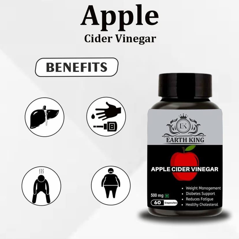 EARTH KING Apple Cider Vinegar Capsule Support Weight Management, | Fat Loss | Boost Energy | Cholesterol & Supports Digestive Health � 500mg 60 Veg Capsules (Pack of 2) view 2