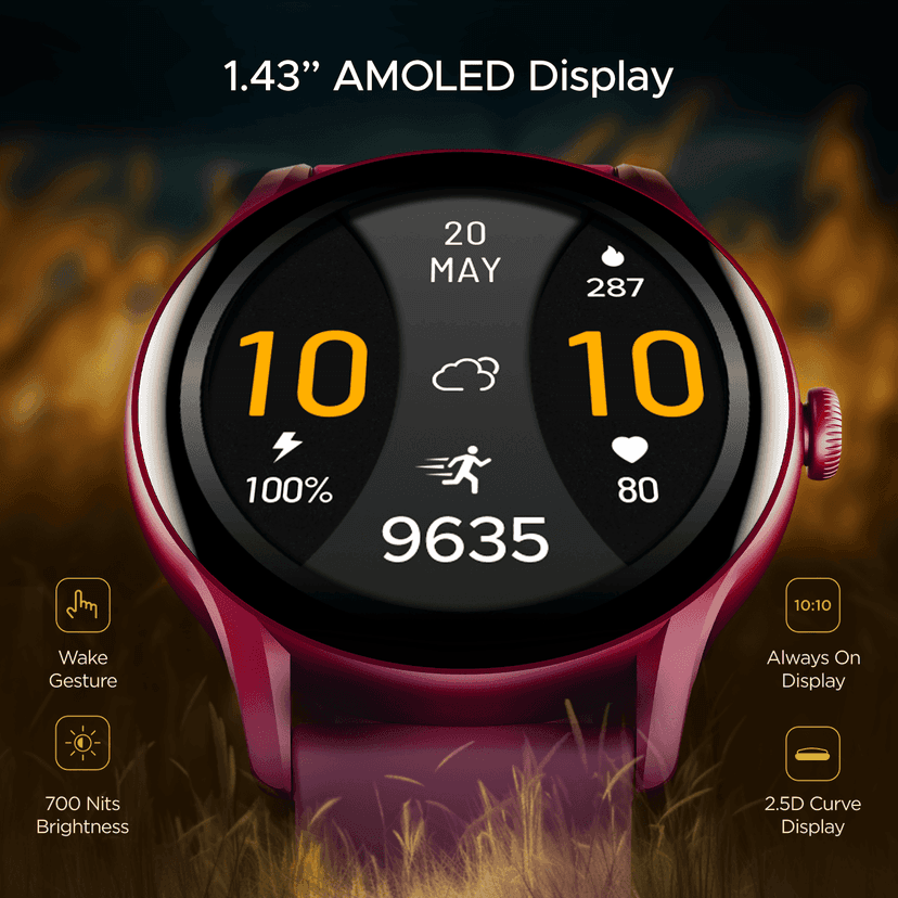boAt Lunar Connect Ace | Round AMOLED Display Smartwatch with 1.43" (3.63 cm) Screen, Bluetooth Calling, 100+ Sports Modes Brown Leather view 2
