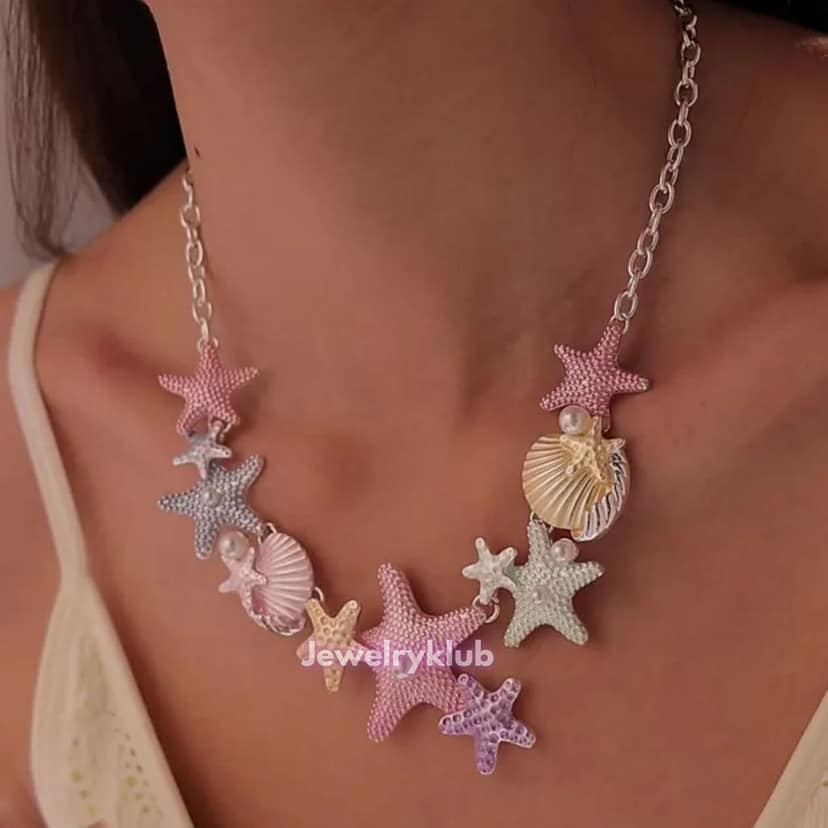Jewelryklub Colourful Sea Shells Starfish Ocean Themed Pendant Necklace for Women & Girls - Mix Colors view 2